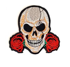 Embroidered Patch - Skull - Roses - NEW - Iron-on/Sew-on
