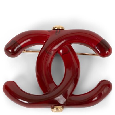 71710 auth CHANEL red resin 22K LARGE CC Brooch | eBay