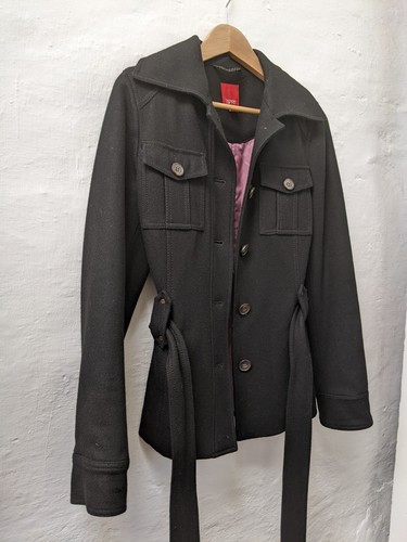 Esprit Size Medium Black Wool Jacket With Adjustable Waist Strap Mid Length - Picture 4 of 10