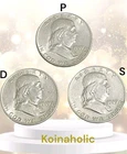 1949 PDS Franklin Silver Half Dollar Set, 90% Silver KEY DATES, First Year Issue