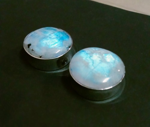 Moonstone Silver Double Flare Plugs Tunnel Earrings Ear Gauges Silver Jewelry - Picture 9 of 14