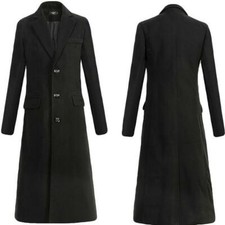 Mens jackets slim fit Wool Blend Stand Collar Button Long Trench Coats outwear