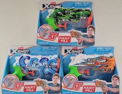 Zuru X-Shot Skins Fast-Fill Water Gun Blaster Lot Of 3 3.3oz Up To 30 