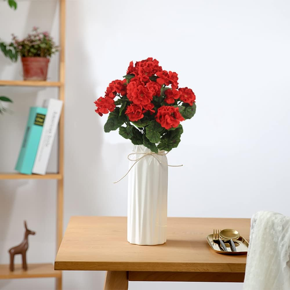 FERIAL 2 Pcs Artificial Red Geranium Bush Faux Flowers Geraniums Silk ...