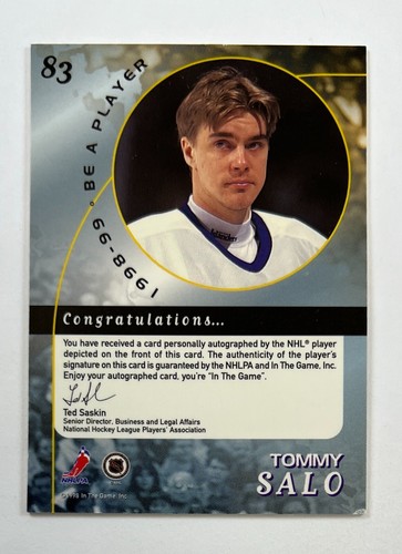 Tommy Salo Be a Player 1998 en el juego #83 automático HRA4 - Imagen 2 de 2