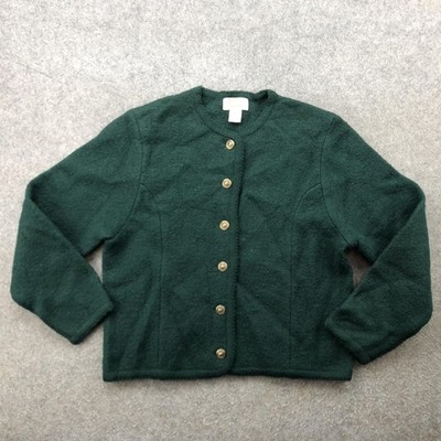 Vintage Tally Ho Sweater Womens Petite Medium Green 100% Wool Button Front