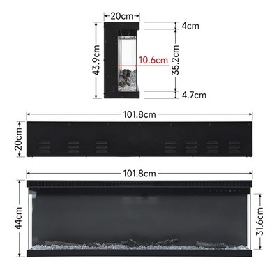 Media Elektrokamin 40'' 50'' Wand Einbau Feuer 3-seitig Panorama  