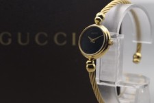 [NearMint wBox]  Vintage GUCCI 2700.2.L Black Dial Gold Bangle Qz Woman's Watch
