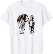 little boy is walking with big dog T-Shirt