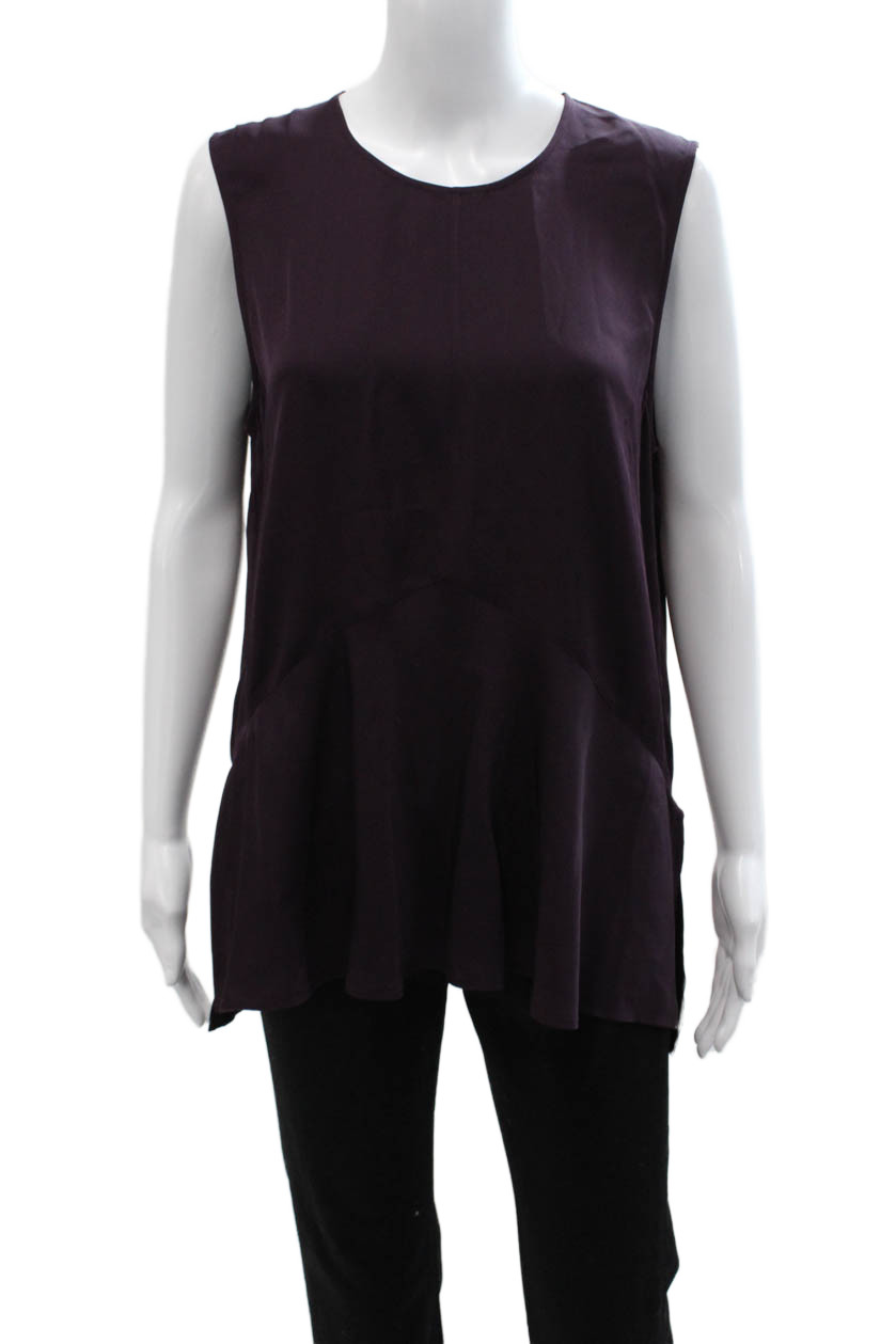 Theory Women Tunic Blouse Purple Silk Sleeveless Round Neck Zip Solid Size LFree Shipping in US $100+ Orders | $6.95 Orders Below
