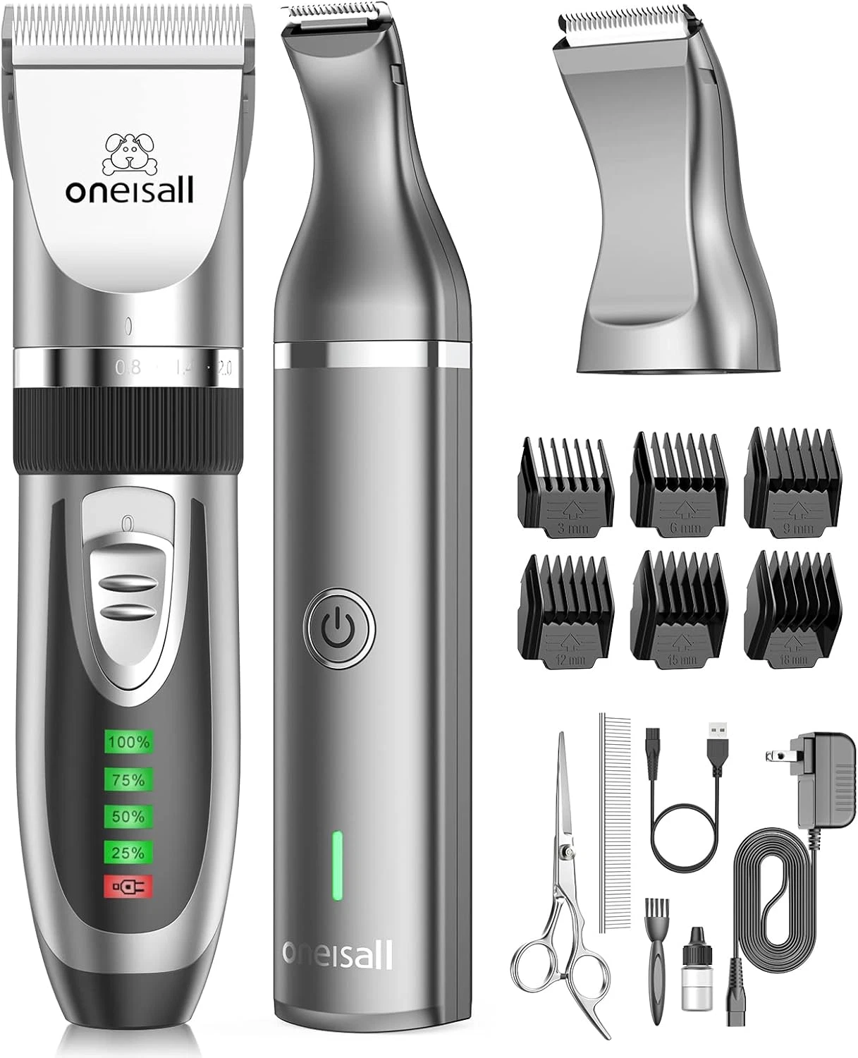 2-in-1 Quiet Cordless Pet Grooming Kit for Cats & Dogs with Paw Trimmer