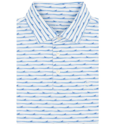 Rhoback Men's Performance Polo   Doggy Paddle White Golf Shirt with Dog Print