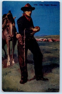 c1910's The Night Herder Horse Cowboy Cigarette Scene Field Antique Postcard
