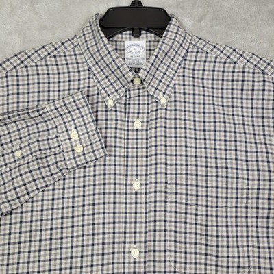 Brooks Brothers Regent Shirt Men's Size Large Grey Blue Plaid Casual Long Sleeve