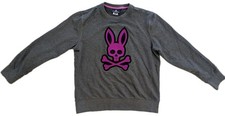 Psycho Bunny Crew Neck Heavyweight Cotton Sweatshirt Gray W/Purple XL