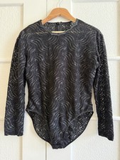 Vintage 80s/90s Natori Bodysuit. Black Lace with Mini Rhinestones