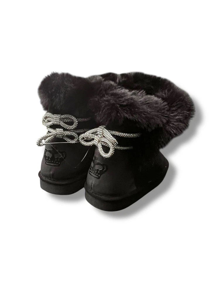 Juicy Couture Niñas Botines Zapatos Talla 10 M Plateados Lazos y Acento Brillante Negro Foto 4 de 4
