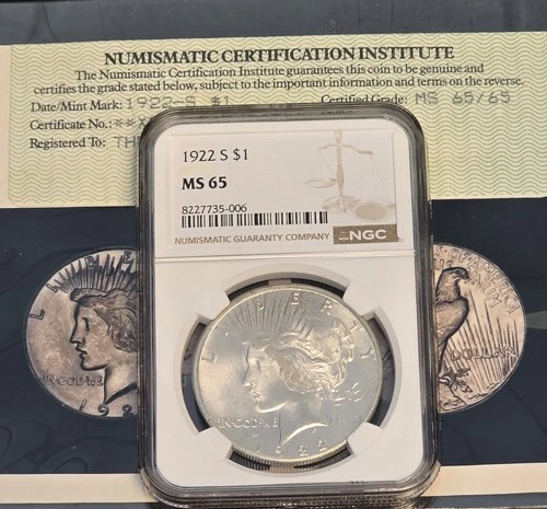 1922 S Peace Dollar $1 NGC MS65 Beautiful GEM - Premium Quality!