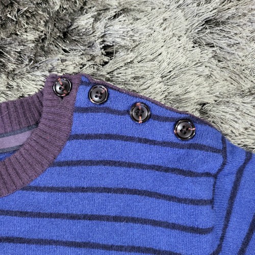 Suéter Reiss Para Hombre Grande Púrpura Azul Rayas Cuello Redondo Lana de Cordero Botón Pullover - Imagen 5 de 14