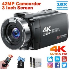   4K 30FPS 42MP Handheld Digital Video Camera Camcorder 18X Zoom W/LED Fill Light