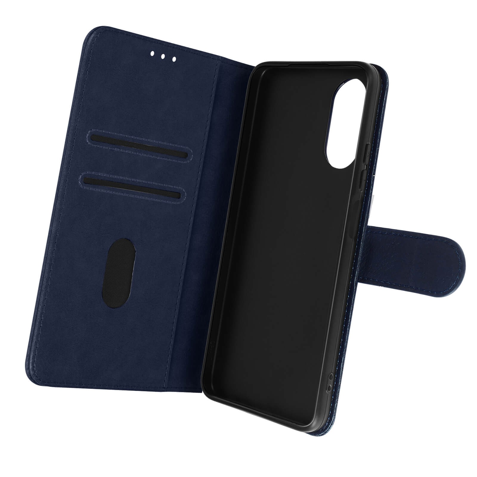 Etui portefeuille pour Oppo A17 protection clapet aimanté bleu nuit antishoc