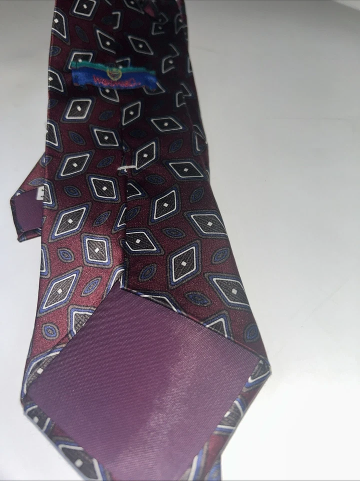 Hombre 100% Seda Italiana Granate Geométrico Hecho en EE. UU. Woodward Foto 2 de 4