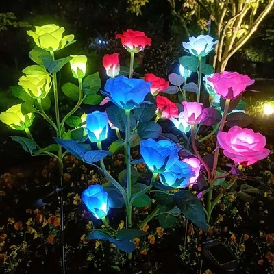 1-5 Pack Solar Power Rose Flower Lights Outdoor Garden Landscape Yard Lamp Decor
