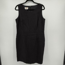 Talbots Black Irish Linen Sleeveless Sheath Dress V-Neck Lined LBD Career 12