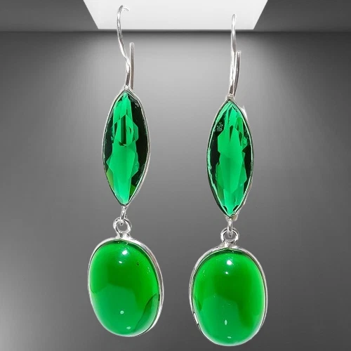 Pendiente de plata de ley 925 con piedras preciosas de cuarzo tsavorita 2,0" F457 Foto 2 de 4