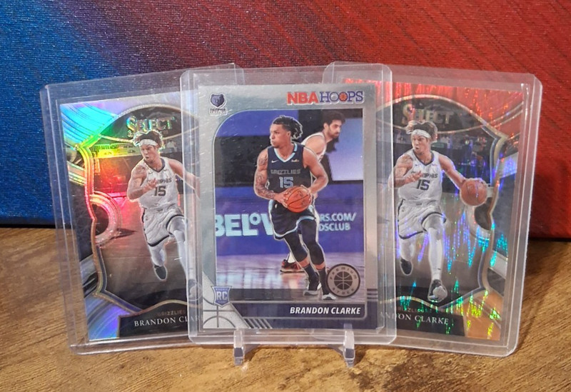 Brandon Clarke NBA Hoops Premium RC, Select Silver Prizm and Red Yellow Lava