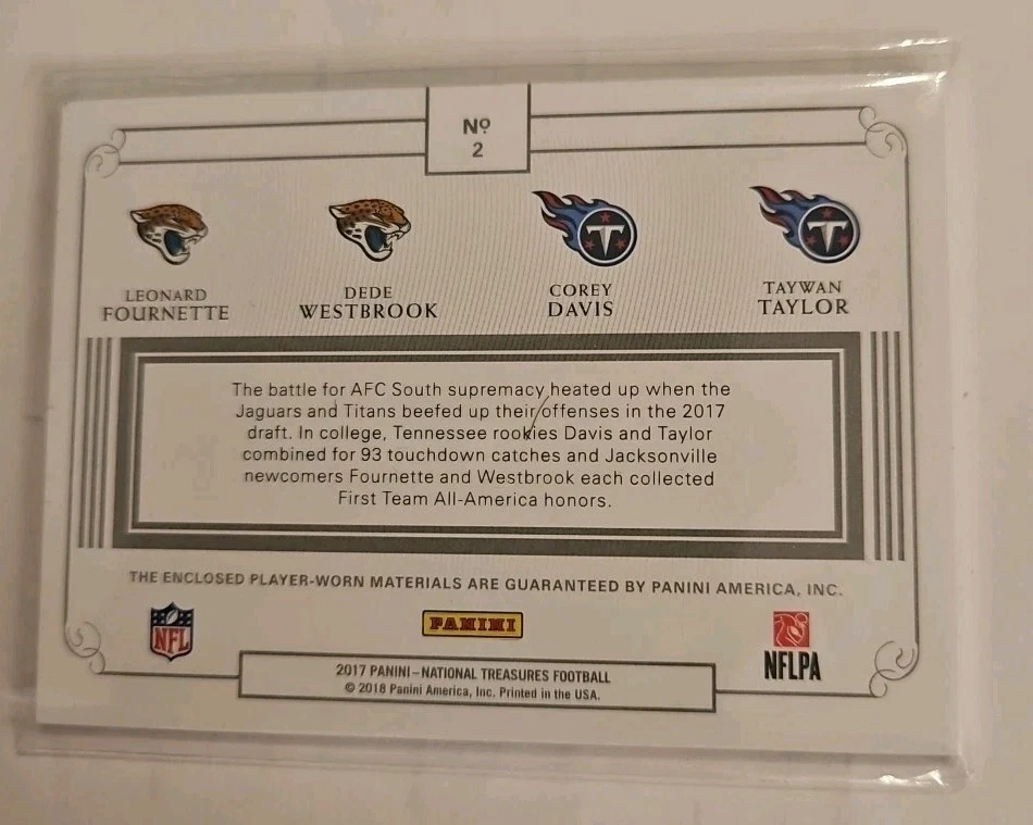 2017 NATIONAL TREASURES FOURNETTE/WESTBROOK/DAVIS/TAYLOR QUAD JERSEY RC /99... - Image 4 of 4