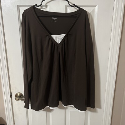 Essentials Womens Plus Size 4x Brown And White Blouse/Shirt