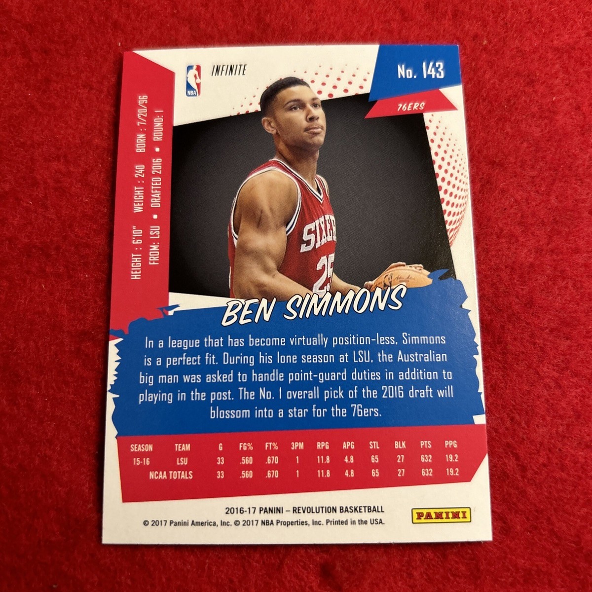 Ben Simmons RC Rookie Parallel 2016-17 Revolution Infinite #143 