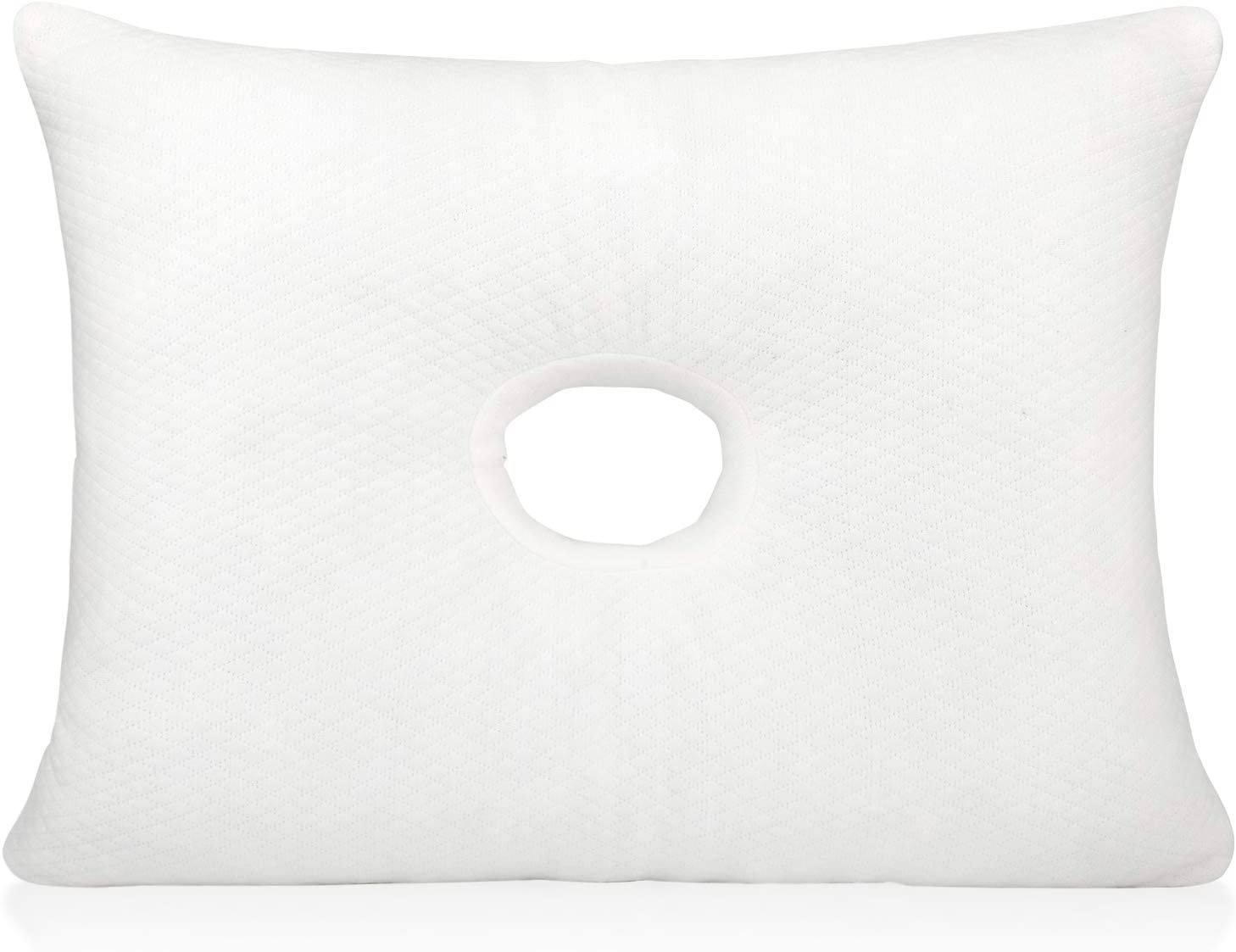 Firm Memory Foam Pillow with an Ear Hole - Includes 2 Pillowcases - Helps Reduce