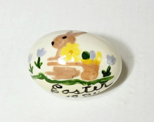 Hand Painted Ceramic Easter Egg Brown Bunny Rabbit Flowers 1984 - Picture 10 of 15