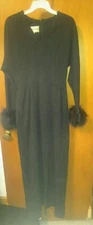 Vintage Junior Accent Size 16 Black Long Dress "Fur" Cuffs Matrix Goth Adams Fam