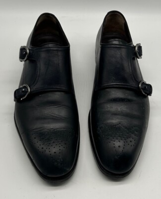 Salvatore Ferragamo two tone navy black double strap monk dress