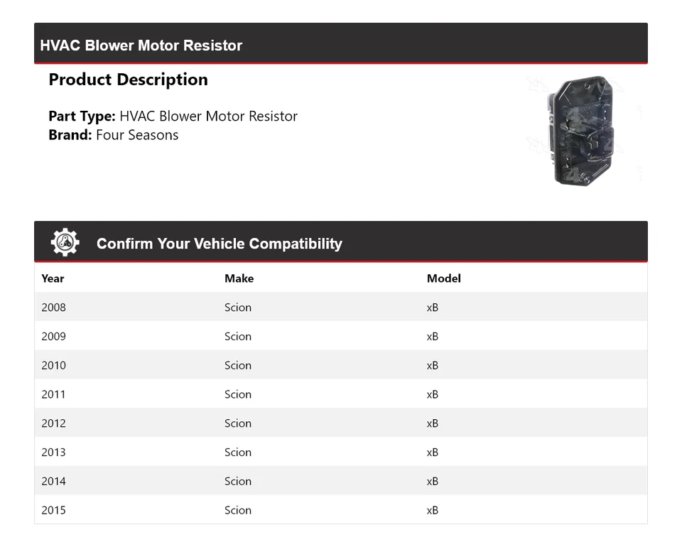 Резистор двигателя вентилятора для 2008-2015 Scion xB ОВК 4 сезона 2009 2010 2011 2012 - Изображение 2 из 4