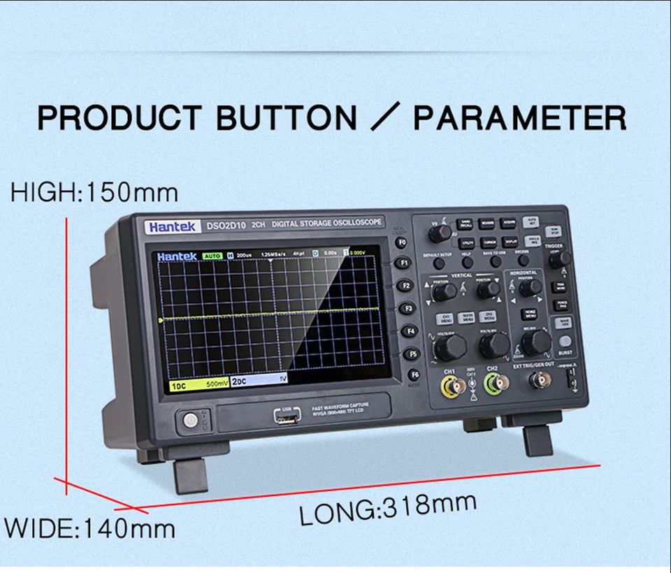 Hantek Digital Storage Oscilloscope 2CH 100Mhz 1GS/s DSO2C10/2D10 Signal Source - Image 4 of 4