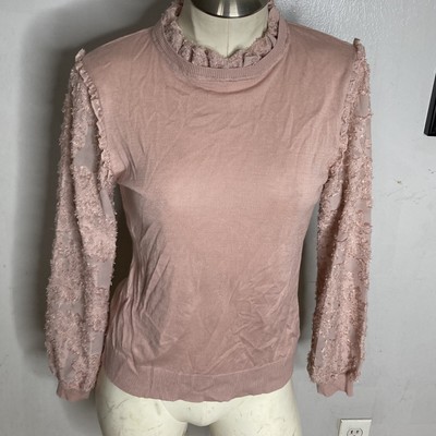 Nordstrom 14th union Lace Sleeve Ruffle Pink Sweater Small Petite Womens SP  | eBay