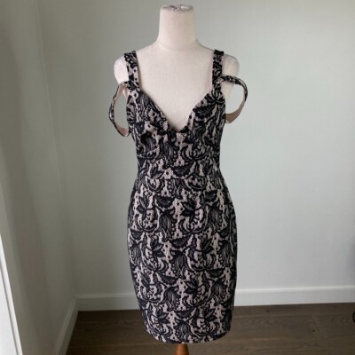 ASOS Womens Light Pink And Black Lace Design Midi Pencil Dress