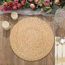 6 Natural 13 in Woven Rattan Design Disposable Paper Round CHARGER PLATES Party
