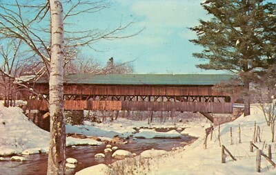 Jackson, New Hampshire Covered Bridge, Snowy Background c1950s Vtg Postcard N