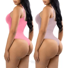 Women Pink Bodysuit Tummy Control Shapewear Shaping Thong Body Shaper