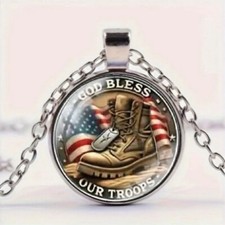 Patriotic Military Flag Design Art Round Pendant Necklace Charm