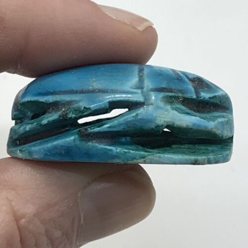 Vintage ägyptisches Design blau geschnitzt Skarabäus Perle *11 - Bild 3 von 12