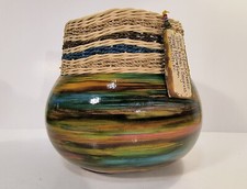 Painted Gourd, Rattan  Seagrass Basket weave, Sleepy Hollow Farm Bryson NC 8x8"