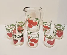 Vintage Tomato Juice Pitcher and 7 Glasses 8 Piece Juice Glass Set Cottage