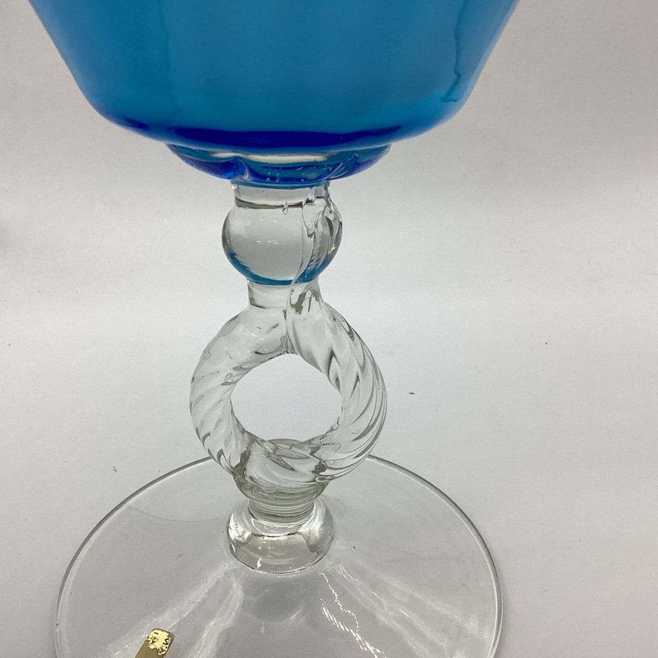 Glass Blue Vase With Ruffled Edges Unbranded Made In Italy (H2) NS