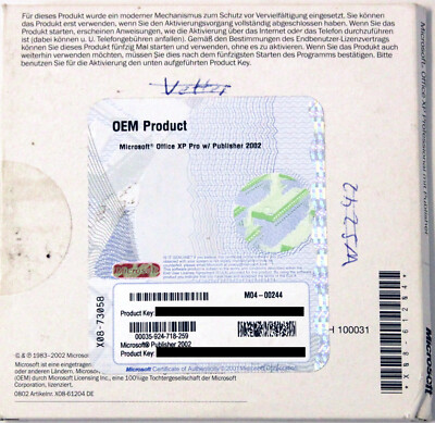 Microsoft Office XP Professional + Publisher 2002 - Windows, Deutsch - M04-00244